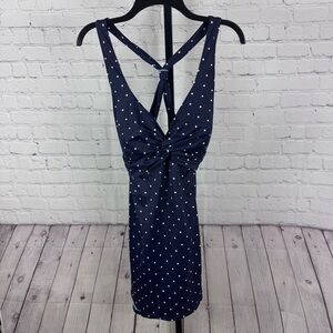 LL Bean Navy and White Polka Dot Swim Dress Size 18 Long